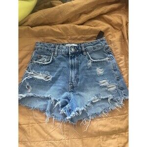 Zara Women's Size 2 High Rise Cutoff Distressed Button Fly Jean Shorts Boho